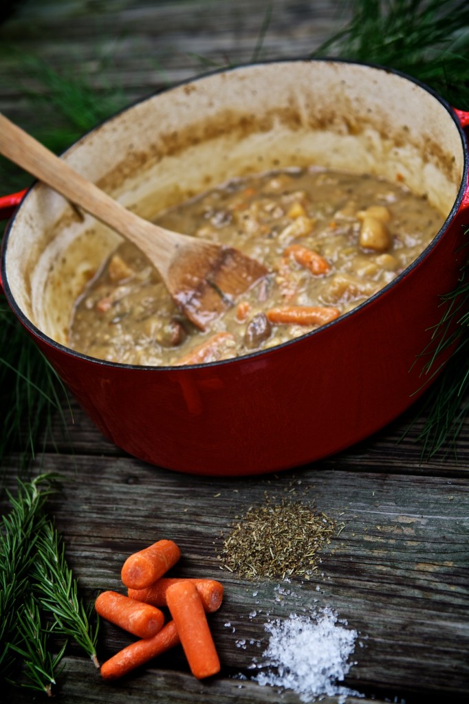venison stew in a red le creuset