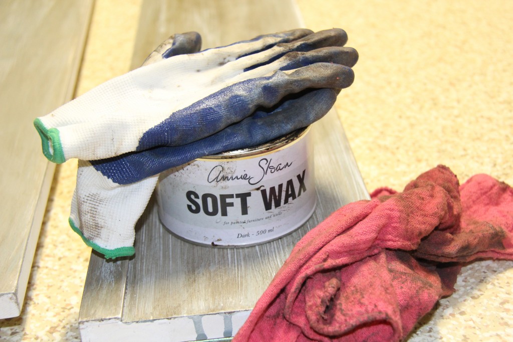 Annie Sloan dark wax, gloves and old rag