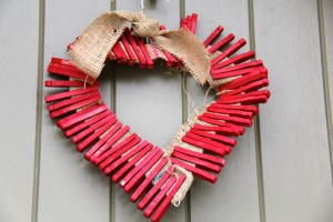 valentine's day wreath with clothes pins and burlap