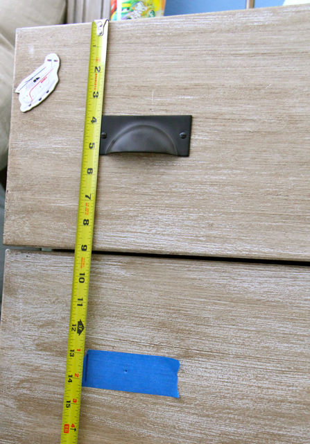 measuring to install bin pulls on dresser