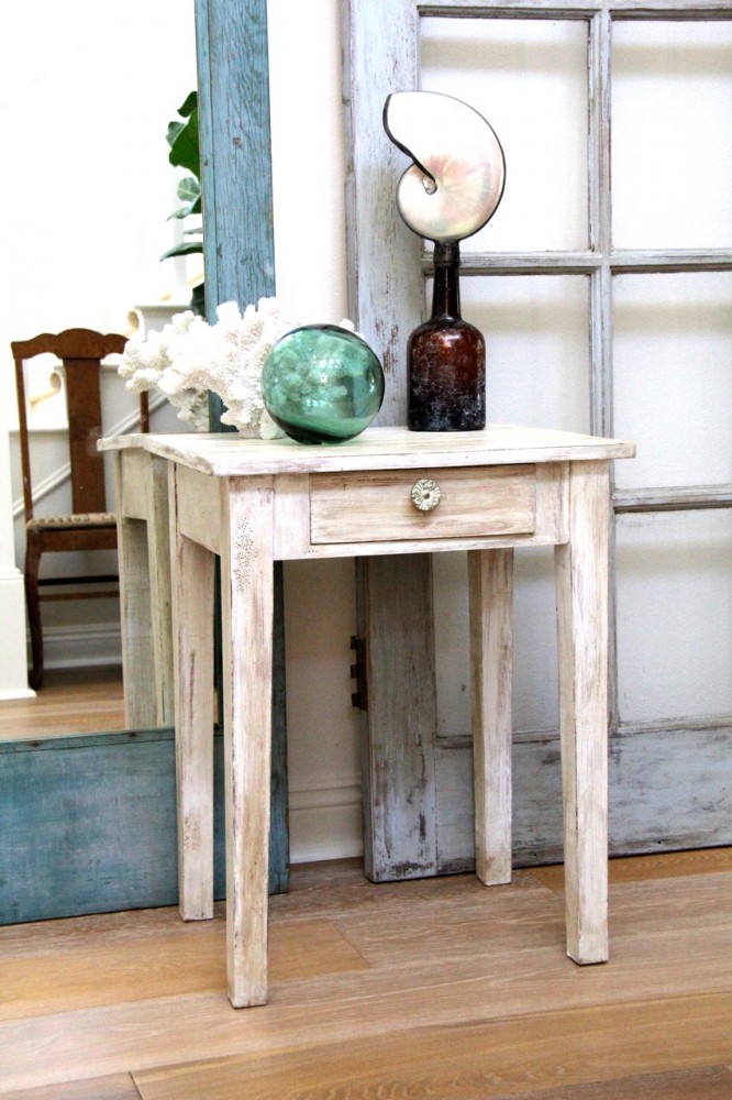 white beachy chic side table painted with Annie Sloan pure white