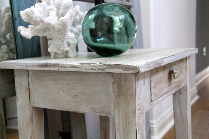 beachy chic side table painted with Annie Sloan pure white