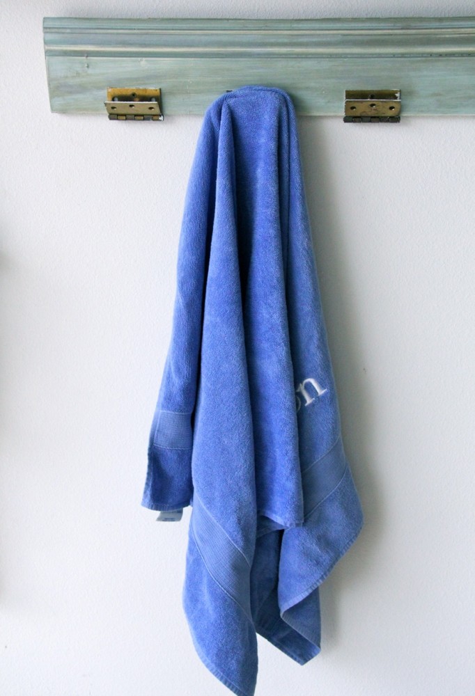 Annie Sloan painted coat rack with blue towel