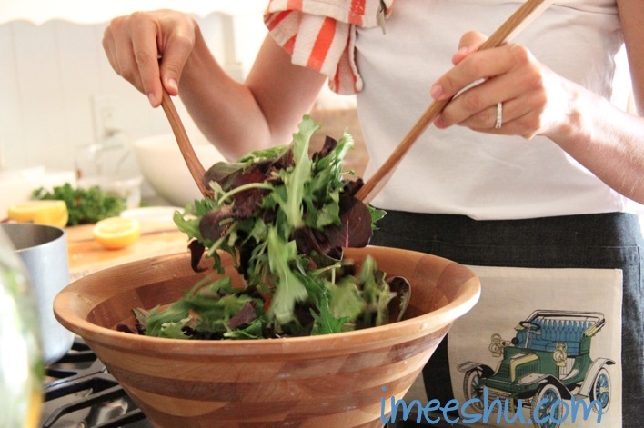 wood bowl and organic salad