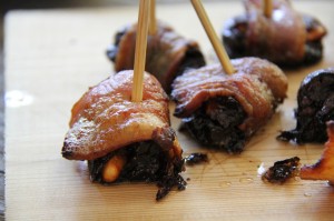 prunes stuffed with feta and wrapped with bacon