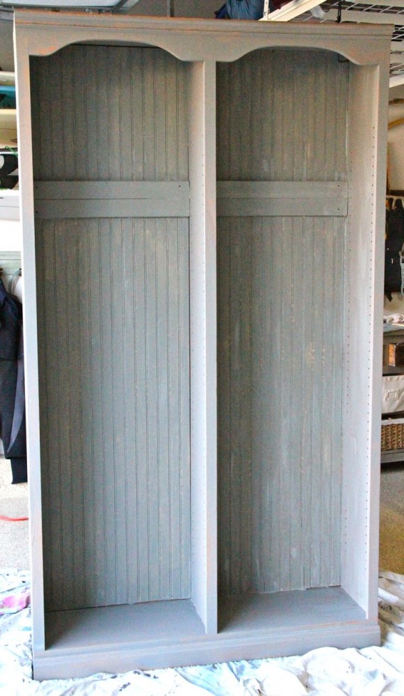 restoration hardware inspired entry locker repurposed with book shelf