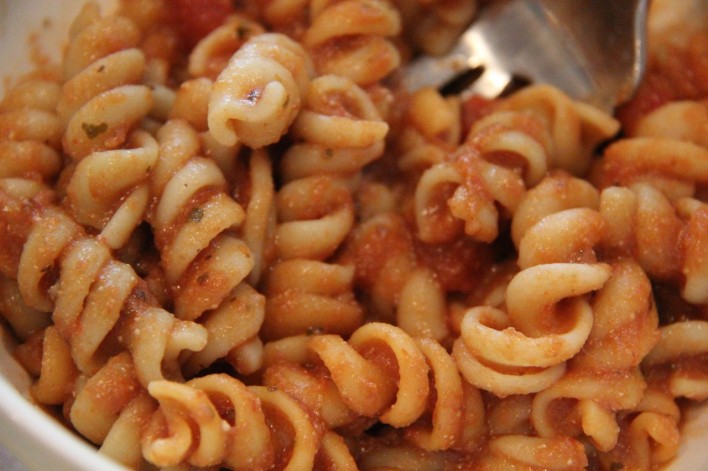 rotini with mushroom-infused pasta sauce