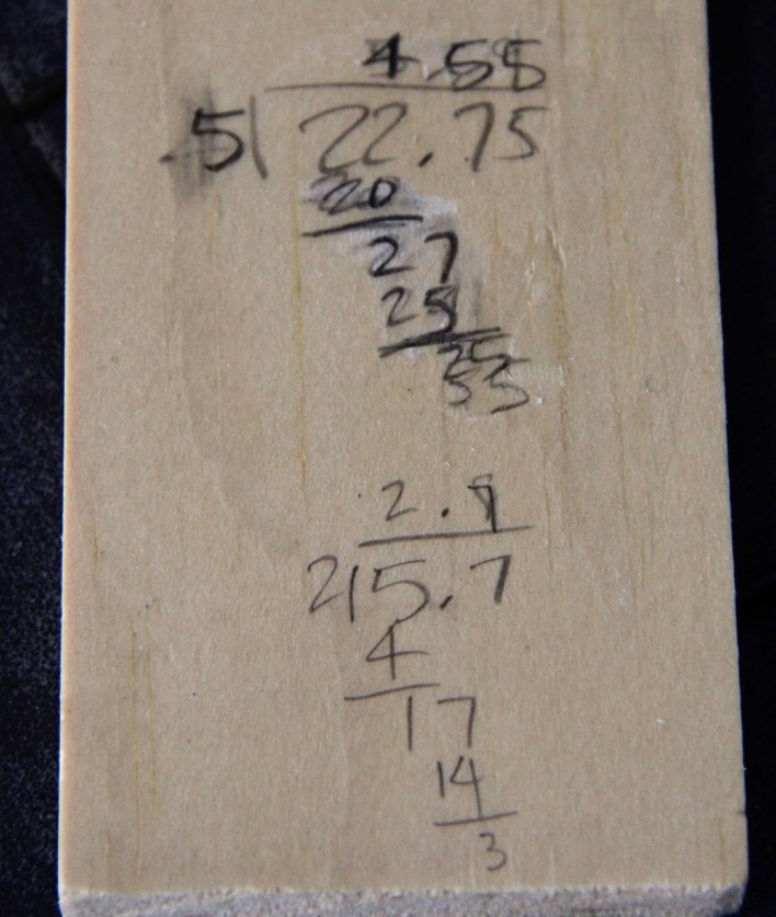 long division scribbles on wood