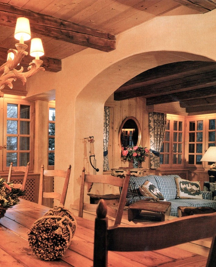 wooden cross beams in dining room