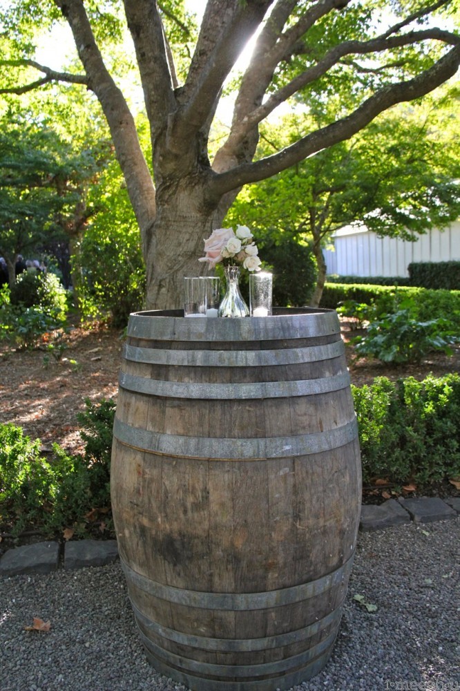 wine barrel and trees at Napa outdoor wedding