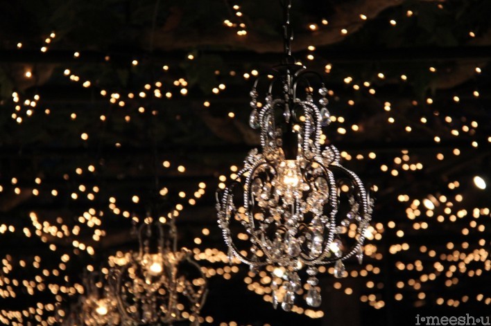 crystal chandelier and twinkling lights at napa wedding