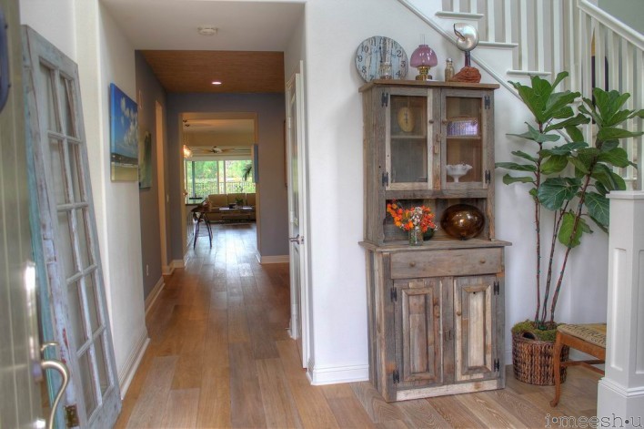 rustic front entry with provenza rustic wood flooring and barn wood hutch
