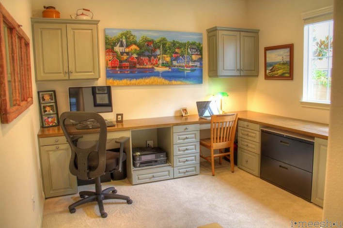 custom rustic faux painted built-ins in spacious office