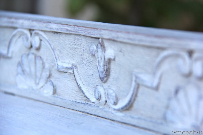 detailed trim work on antique dresser Annie Sloan paint