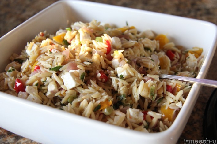 Orzo with roasted vegetables and feta