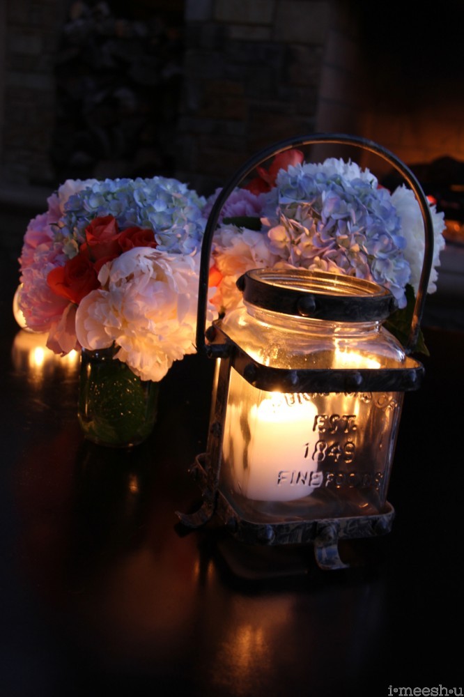 gorgeous hydrangea flower arrangement with candles mason jar
